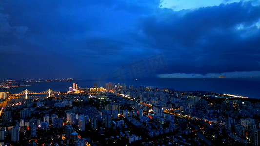 海口风光摄影照片_1080航拍海口城市夜晚夜景风光