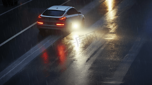 雨中行驶的汽车摄影
