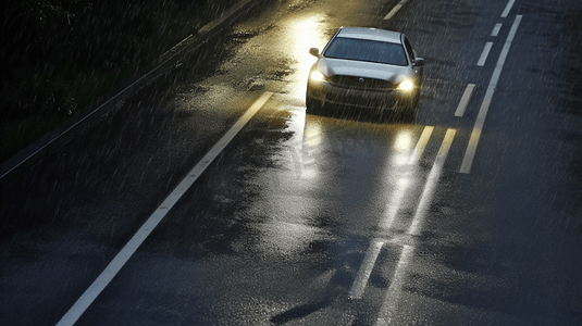 雨中行驶的汽车摄影
