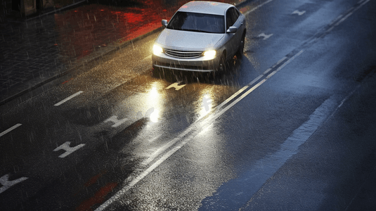雨中汽车摄影照片_雨中行驶的汽车摄影