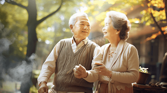 重阳节百善孝为先摄影照片_恩爱温馨的老年夫妇