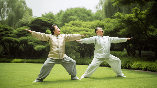 锻炼身体打太极的老年人