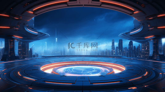 空间隧道背景图片_蓝色科技感立体空间商务背景15