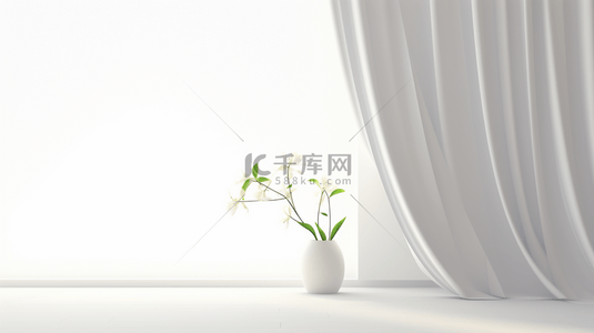盆栽清新背景背景图片_窗边的白色窗帘与盆栽简约背景2