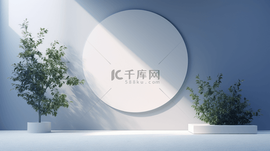 展示墙背景图片_白色圆形墙壁盆栽电商展示墙背景8