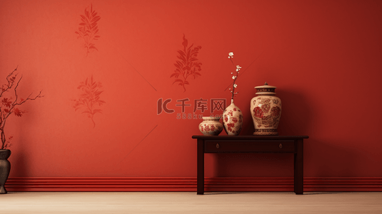 红色中国风喜庆花瓶装饰背景19