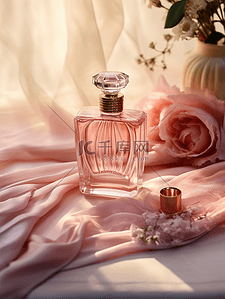 阳光玻璃瓶背景图片_粉红色的香水丝绸背景15