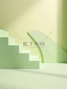 光影背景背景图片_浅绿色几何立体电商背景5