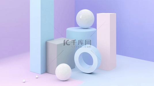 蓝紫色三维几何C4D电商展台背景