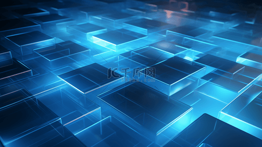 蓝色几何矩形背景图片_蓝色科技感光效商务背景2
