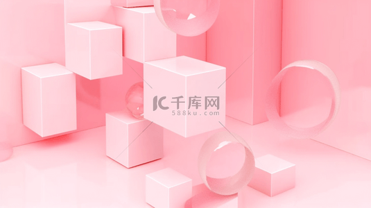 粉色系三维几何C4D电商展台背景