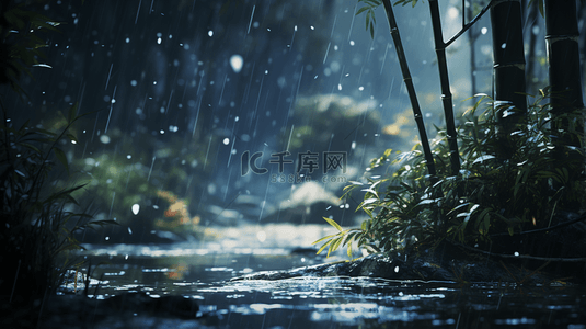 背景秋冬背景图片_立冬节气雨雪里的竹林场景背景