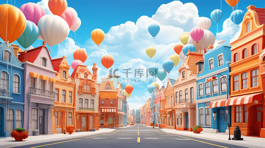 双十一城市街道商铺气球空间场景