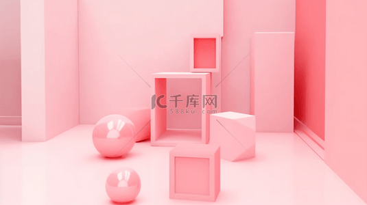 粉色背景图片_粉色系三维几何C4D电商展台背景