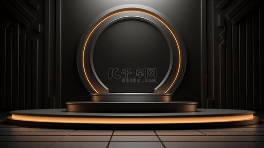 科技感色背景图片_黑金色高级感商务圆形展示台背景4