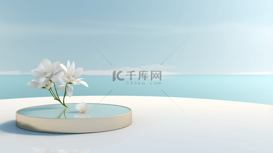 鲜花装饰的白色圆形电商展示台背景8