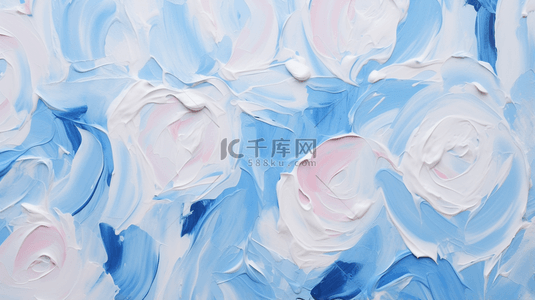 蓝色背景白色花朵背景图片_蓝色油画感创意花朵背景23