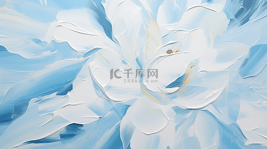 蓝色背景白色花朵背景图片_蓝色油画感创意花朵背景29