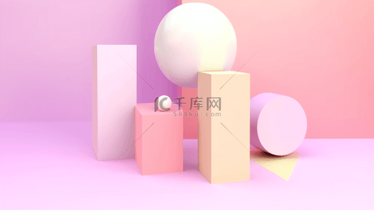 粉色系三维几何C4D电商展台背景