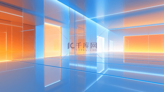 蓝橙色几何渐变3D玻璃质感空间电商空间展