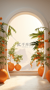 亮丽橙色系电商空镜场景拱门展示台