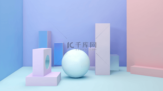 蓝紫c4d背景图片_蓝紫色三维几何C4D电商展台背景