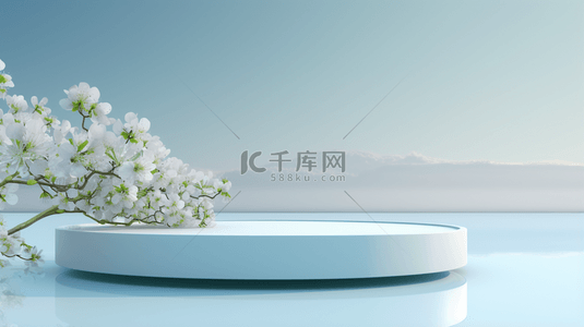 白色鲜花旁的圆形展示台电商背景10