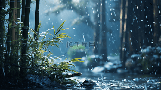 自然节气背景图片_立冬节气雨雪里的竹林场景背景
