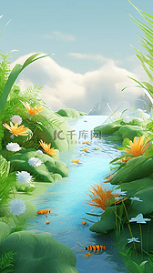 场景植物背景图片_3D空景空间仿真绿色植物系自然场景