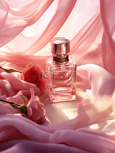 阳光玻璃瓶背景图片_粉红色的香水丝绸背景9