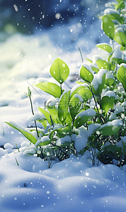 二十四节气雪花背景图片_二十四节气冬天落满雪花的草叶