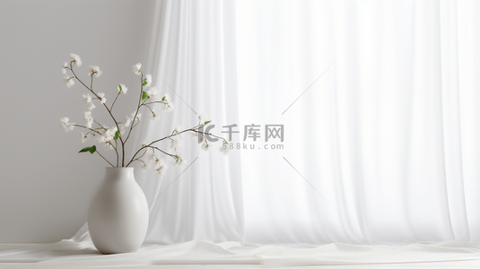文艺的小清新背景图片_窗边的白色窗帘与盆栽简约背景11
