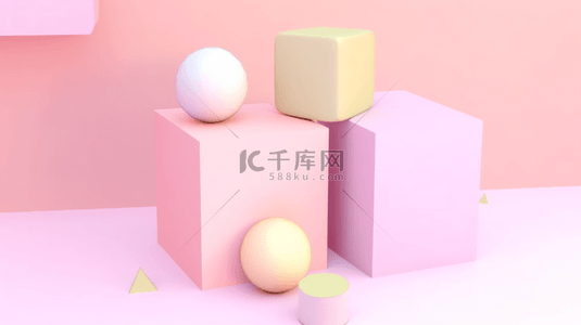 粉色系三维几何C4D电商展台背景