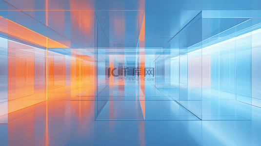 几何蓝橙色渐变3D玻璃质感空间电商空间展