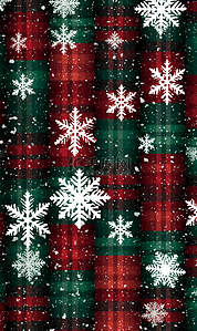 白色雪花片红绿方格拼接圣诞节背景