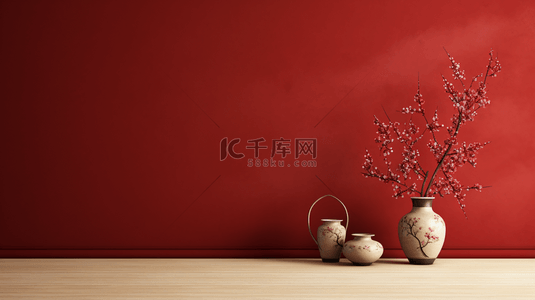 中国风背景图片_红色中国风喜庆花瓶装饰背景10