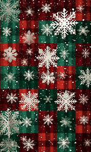 圣诞节白色雪花片红绿方格背景