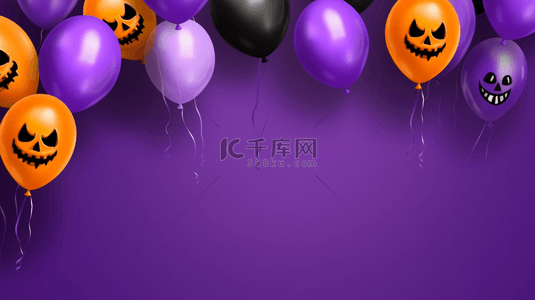 万圣节背景图片_紫色背景上的万圣节气球
