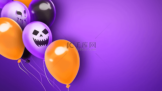 紫色背景上的万圣节气球