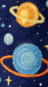 星球图案背景图片_儿童卡通毛线编织星空星球图案背景