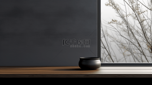 茶具茶具logo背景图片_窗边的黑色墙和木桌背景13