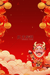 手绘祥云红色背景图片_新年红色手绘祥云插画