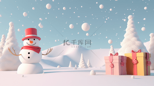 3D圣诞节3D圣诞雪人圣诞树3D圣诞场景