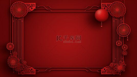 剪纸红色花朵背景图片_红色中国风古典装饰边框背景4