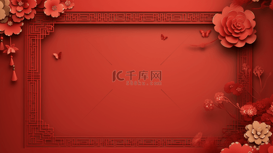 中国风剪纸新年背景图片_红色中国风古典装饰边框背景22
