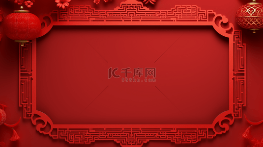 中花朵背景图片_红色中国风古典装饰边框背景3