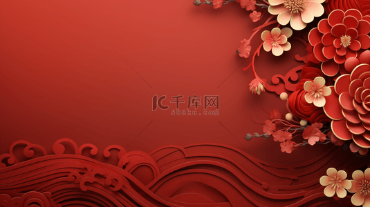 红色中国春节富贵花朵吉祥背景8
