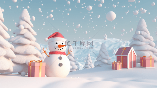 3D圣诞节3D圣诞雪人圣诞树3D圣诞场景