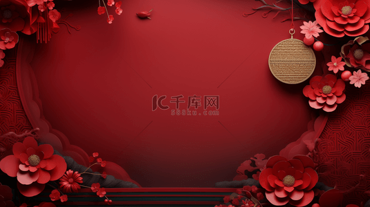 红色中国春节富贵花朵吉祥背景4