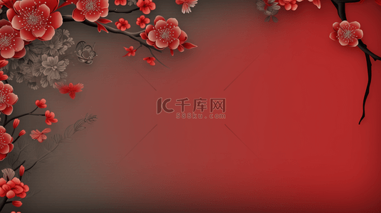 红色中国春节富贵花朵吉祥背景9
